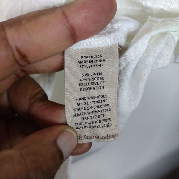 Soft Surroundings Linen Embroidered Vneck Long Sleeve Tunic Top Size XL Cream - Picture 7 of 8